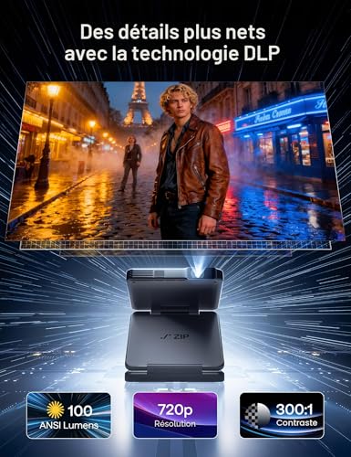 Aurzen Zip Tri-Fold Mini Vidéoprojecteur Portable avec Batterie, Gris – vue 4