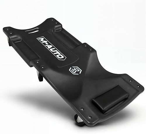 M-AUTO Carro rodante mecánico con apoyacabezas acolchado, charolas dobles para herramientas, carretilla rodante para taller de auto, reparación, 40"