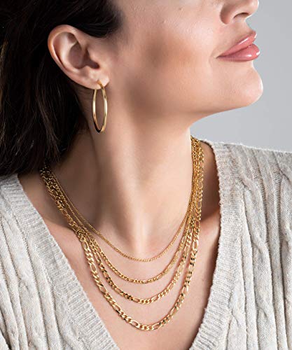 Barzel 18K Gold Plated Figaro Chain Necklace 2MM, 2.5MM, 3MM, 4MM, 4.5MM & 5MM for Women & Men4