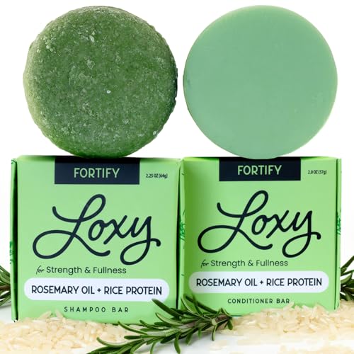Loxy Fortify Shampoo and Conditioner Bar Soap Set | Rosemary, Litsea, and Grapefruit Oil | Rice Protein, Ginseng, & Caffeine | Hair Strengthening and Volumizing | Made in USA