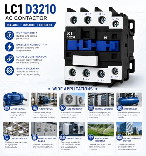 Image of SANAVYA 32A (3210) 220 /230VAC 50Hz Coil 3 Pole Power Contactor Switch Thermosetting Plastic DIN Rail Contactors for Electrical ON /Off 32A (3211)