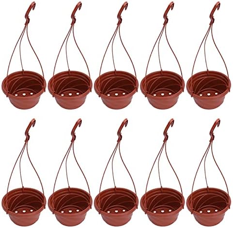 DOITOOL 10 Sets Plastic Hanging Planter Pots Small Hanging Flower Pot, Hanging Orchid Pots 6.7 Inch Hanging Chain Baskets for Outdoor Indoor Plants and Home Garden Balcony Decoration (Coffee)