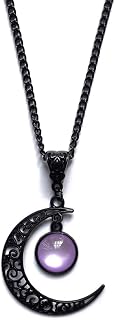 Gothic Crystal Moon Necklace Vintage Punk Style Moon Pendant Necklace Black Crescent Dark Necklace Halloween Costume Jewelry Chirstmas New Year Jewelry Gift for Women Girls