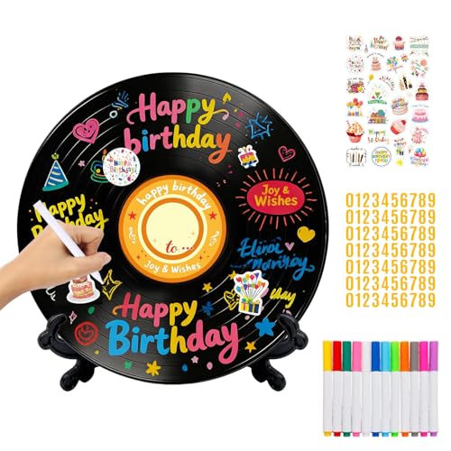 TZQFROCE Gästebuch Vinyl Schallplatte Alternative zum Geburtstagsgästebuch Modern Vinyl-Schallplatte mit Bunt Stift und Halterung Partygeschenk für Jungen und Mädchen