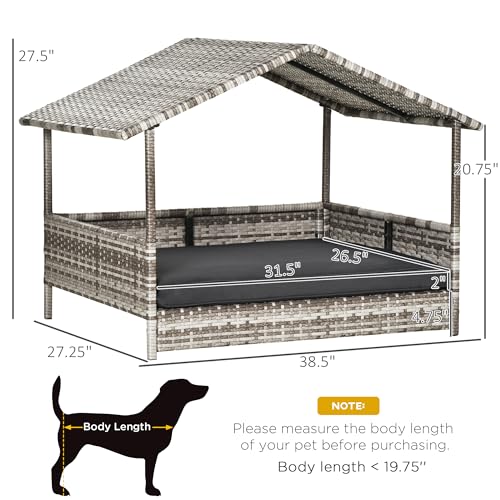 PawHut-Wicker-Dog-House-Outdoor-with-Canopy-Rattan-Dog-Bed-with-Water-Resistant-Cushion-for-Small-and-Medium-Dogs-Charcoal-Gray - Cucciolini Doodles   PawHut-Wicker-Dog-House-Outdoor-with-Canopy-Rattan-Dog-Bed-with-Water-Resistant-Cushion-for-Small-and-Medium-Dogs-Charcoal-Gray