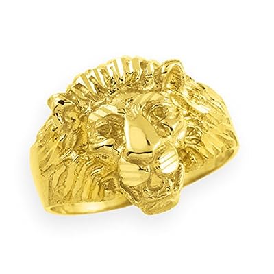 Animal Kingdom 14k Gold Lion Head Men's Ring