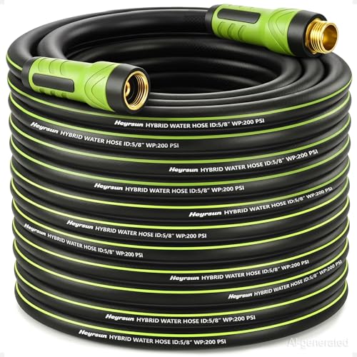 Garden Hose 100ft x 5/8", Non-Expandable Water Hose Heavy Duty, Flexible, Lightweight, Kink Resistant & Outside Hybrid Hose, Male to Female Fittings by HEYRSUN - Used condition - CA$58.79