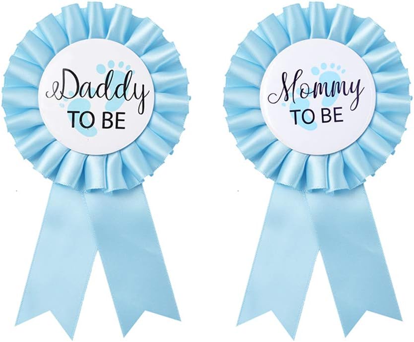 Daddy to be & Mom to be Tinplate Badge Pin - Baby Shower Button New Dad Gifts Gender Reveals Party Baby Boy Sky Blue