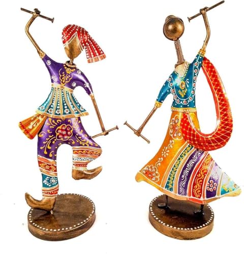 Couple Dancing Showpiece with Dandiya - for Table Decor & Gifts -10 Inch - (Set of 2)