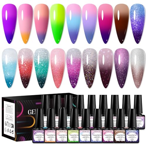 Color Changing Gel Nail Polish Set, 18 Colors Red Pink Glitter Bl...