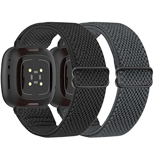 Tiptops 2 Pack Ersatzarmband Kompatibel mit Fitbit Versa 4/Versa 3 Armband/Fitbit Sense 2/Sense Armband für Damen/Herren Sports Elastisches Verstellbares Nylon Uhrenarmband für Fitbit Versa 4/Sense 2