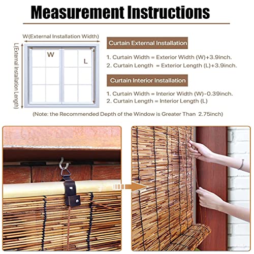 Brown Bamboo Window Shade Roller Blinds Patio Sunshade Light Filtering Reed Roll Up Blind Custom Roman Shades With Lifter For Indoor Outdoor 20" W × 72" H 36" W × 64" H 48" W × 72" H 36" W × 72" H #TOP6