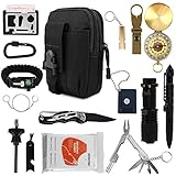 Emergency Survival Kit 15 in 1, Outdoor Survival Gear Tool Pouch Holster with Fire Starter, Survival Bracelet, Emergency Blanket, Tactical Pen, Water Bottle Clip for Adventure, Camping (Style B)