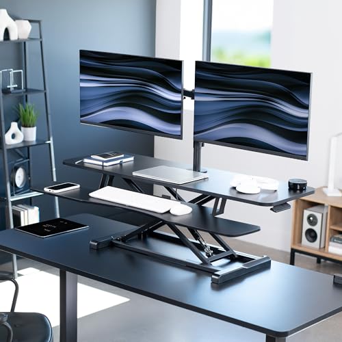 Image of VIVO Height Adjustable 48 inch Standing Desk Converter with Dual 13 to 30 inch Monitor Stand, Sit Stand Monitor Mount and Desk Riser, Black, DESK-V048KB-M2