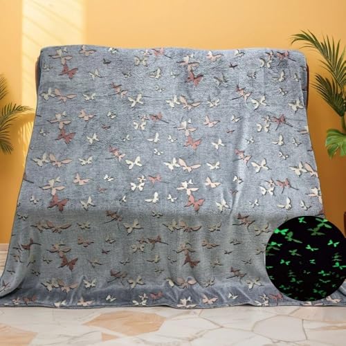 Image of Happy Hues Butterfly Glow in The Dark Blanket-200 x 150 cm- Super Soft Fluffy Flannel Fleece All Season Blanket for Babies-Toddlers-Kids & Teen Boys & Girls-Gifting Ideas for 0-15 Years- Grey