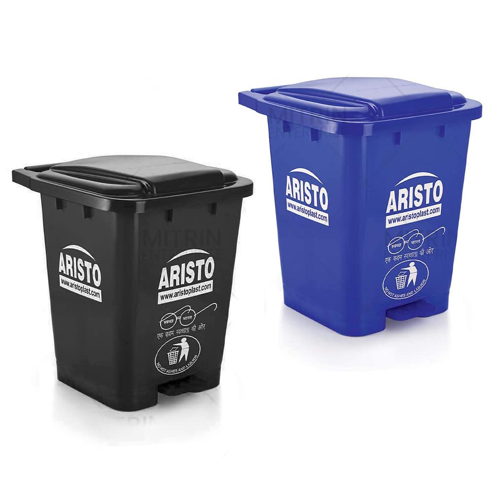 Aristo Dustbin with pedal 45 Ltr, [Black + Blue, Pack of 2], dustbins