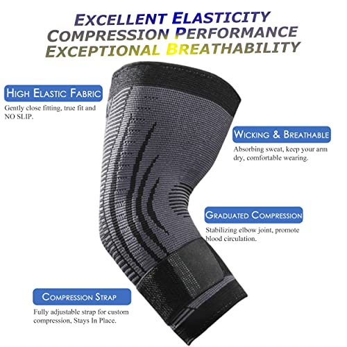 Hirui 2 Pack Elbow Brace For Men Women Teenagers, Elbow Compression Sleeves With Adjustable Strap, Tennis Elbow Golfer Elbow Treatment Arm Support For Workout, Weightlifting, Tendonitis, Pain Relief (Black, X-Large) #TOP4