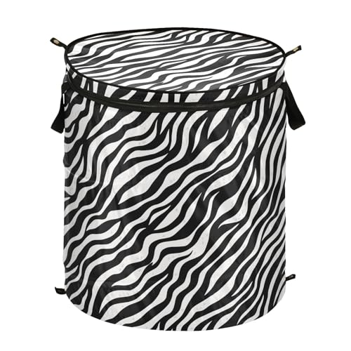 Black and White Zebra Fur Large Laundry Hamper Foldable, Popup Laundry Hamper, Travel Laundry Bag Pop up