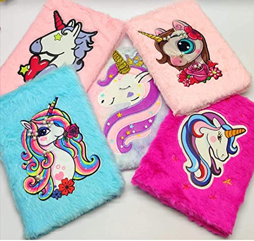 MADHAV Beautifully Printed Plush Soft Fur Diary/Journal/Notebook/Personal Organizer/Birthday Party/Return Gift Items for Girls and Kids (Random Color) (Unicorn Themed)