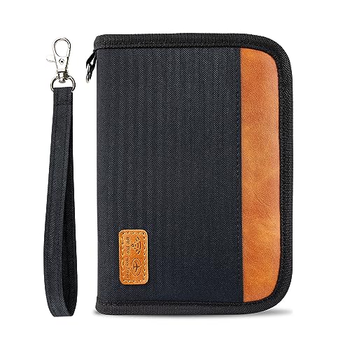 Passport Holder for Famliy Travel Wallet Passport Wallet Document RFID Blocking Organizer with Zipper Clutch Bag Flight Ticket Credit Cards Men Women (Black)