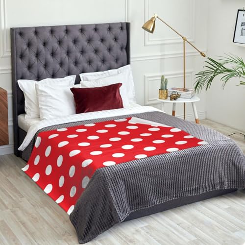 Red White Polka Dot Blanket Soft Lightweight Throw Blankets Cozy Flannel Bed Throws for Sofa Couch Travel Home Room Bedroom Decor Gifts for Women Men Kids 60"x50" by GVGOAGL - Used condition - Image 4