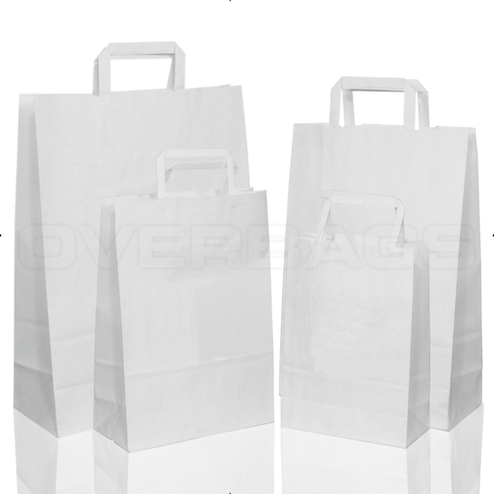 OVERBAGS - Borse shopper sacchetti di carta manico piattina colore bianco - Dimensione cm 27x12x36, Confezione pz 50