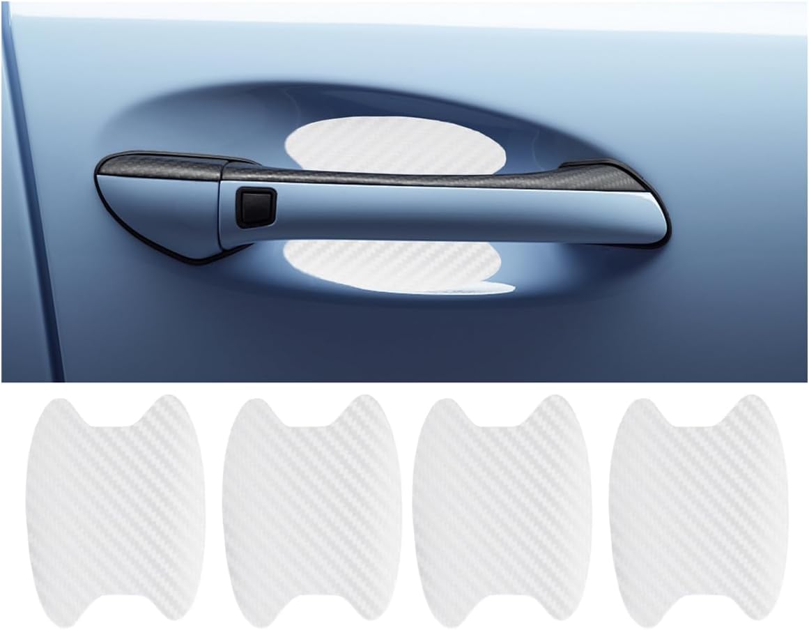 4PCS Carbon Fiber Car Door Handle Stickers, Anti-Scratches Vehicle Door Side Bowl Cup Handle Protective Film, Auto Exterior Paint Guard Decals Protecter,Car Accessories for SUV RV Truck(White)