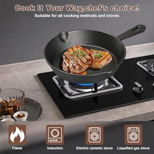 YIYOBEATFO Pre-Seasoned Cast Iron skillets,4 Piece Durable Pots and Pans Set with Handle Covers for Grill, BBQ, Camping Fire, Stovetop, Kitchen and Camping Cookware by YIYOBEATFO - Image 6