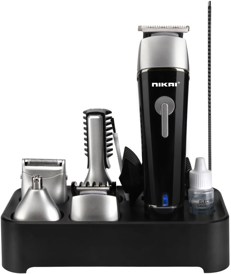 NIKAI NK-2218 5-in-1, Face, Hair and Body - Multi Grooming Kit, Hair Trimmer, Beard Trimmer, Ear & Nose Trimmer Head Shaver, Sideburn trimmer Full Body Grooming Kit, with Adaptor Charging Pod & Stand