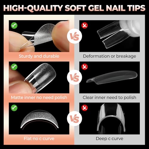 Image of UNA GELLA Short Square Nail Tips Pre-buff Half Matte Gel Nails Tips 120Pcs | Soft Gel Nail Tips Short Square Clear Full Cover Fake Acrylic Nails for Nail Extensions DIY Home Salon 12 Sizes for Women