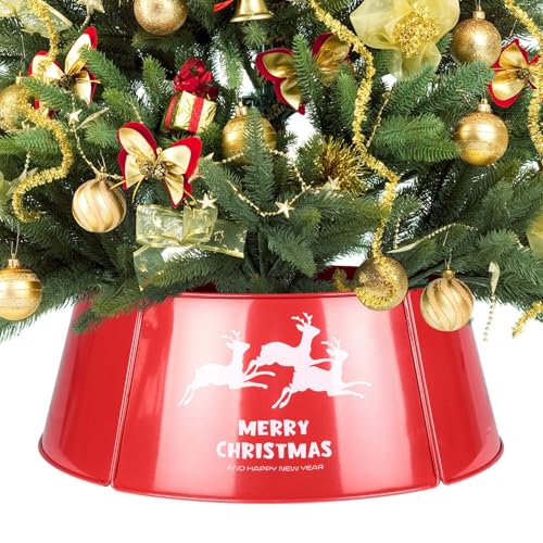 HarcoHome Metal Christmas Tree Collar, 5-Panel Circular Tree Skirt, Durable Red Tree Ring, Iron Construction Base Cover for Xmas Decoration (Top 20.9in, Bottom 28.7in, Height 9.8in)
