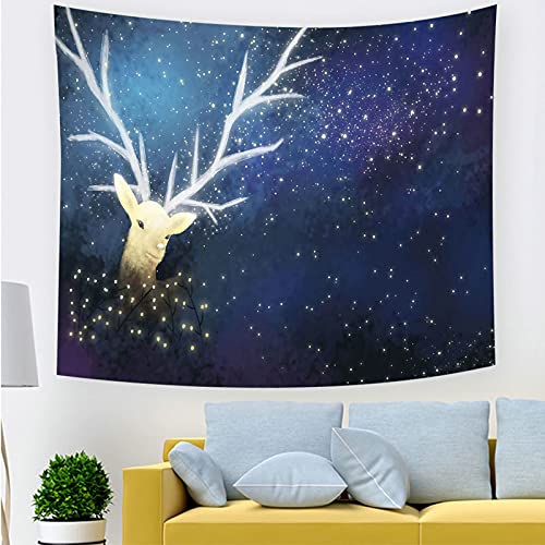 Tapiz de pared KnSam de alce y cielo estrellado, poliéster azul y lila, 150x150 cm 4