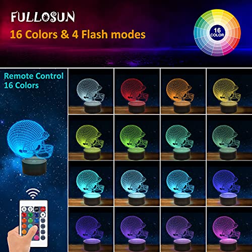 Football Helmet Gift, Football Sport Night Light for Boys, 3D Illusion Glow Light Lamp for Room Decoration with 16 Colors + Remote Control + Dim Function - Thumbnail 2