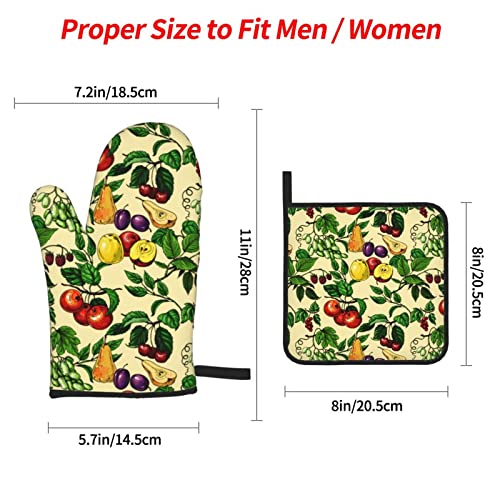 Nice Fruit Flower Oven Mitts And Pot Holders Heat Resistant 4 Pcs Sets Waterproof Non-Slip For Bbq Cooking Baking Grilling #TOP3