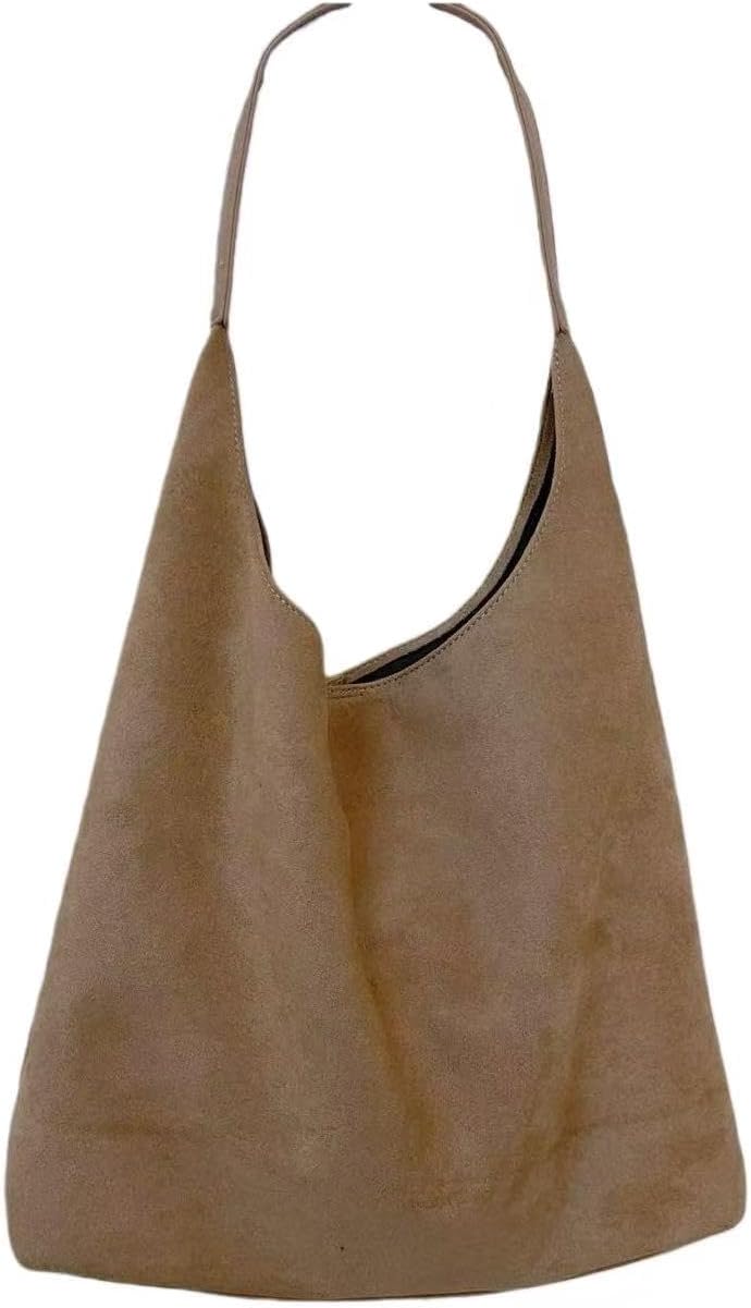 Suede Hobo Shoulder Bag, Slouchy Design, Single Strap, Khaki，Tan and Black Available
