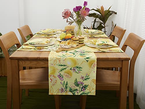 Spring & Summer Table Runner - 14 X 108 Inch Rectangle Tabletop - Waterproof Wrinkle Free For Outdoor Or Indoor Use, Lemon Bliss #TOP3