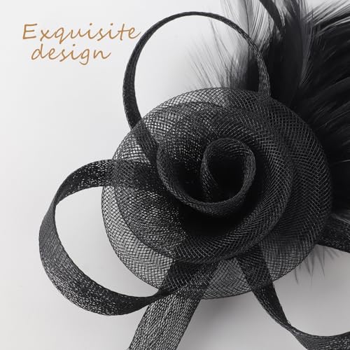 Image of DRESHOW Fascinators Hats for Women Tea Party Fascinator Hats Vintage 50s Headwear Cocktail Wedding Church Derby Hat