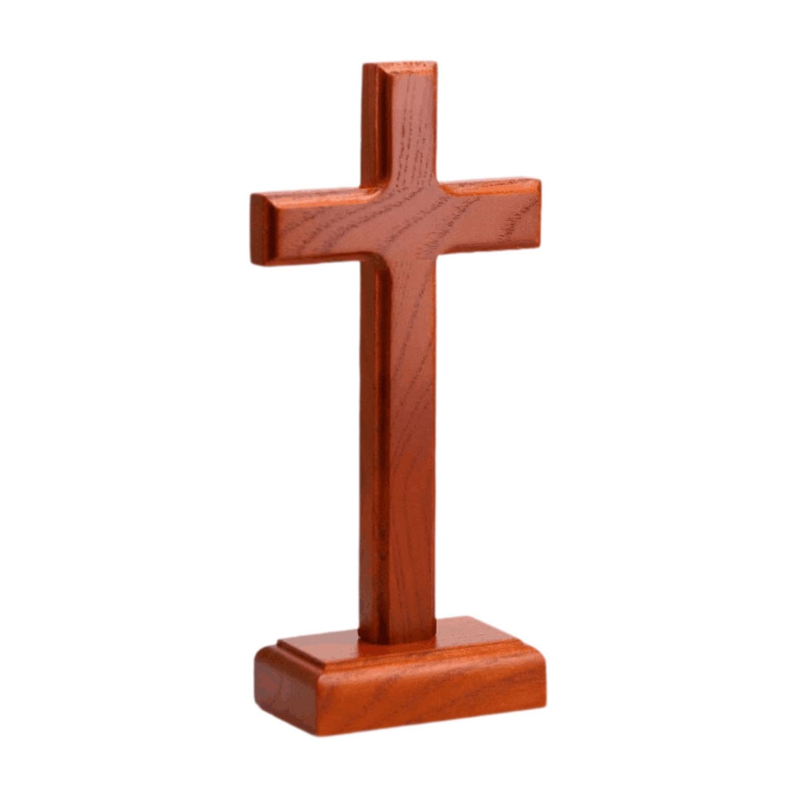 F Fityle Wooden Altar Cross with Stand Standing Table Cross Double-Sided Display Cross Decor for Home Chapel Decor, Religious Christian Catholic, Style B