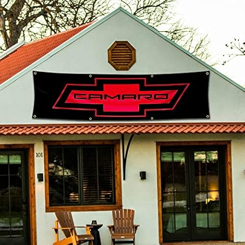 Flag Motorsport Camaro Racing Car Banner (2x8ft,Heavy Duty, Durable 150D Polyester) Brass Grommets For Outdoor Room Man Cave Cover