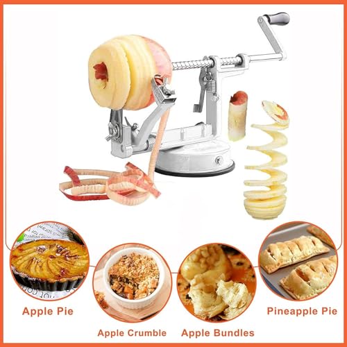 Apple Peeler Corer, 5 In 1 Apple Peeler Slicer Corer with Stainless Steel Blades and Powerful Suction Base for Apples and Potatoes(white) - Thumbnail 6