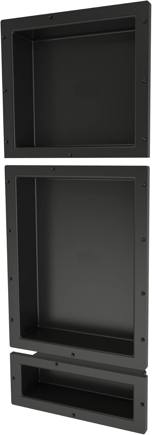 Redi Niche Triple Niche Recessed Shower Shelf- Black, Three Inner Shelves, 16-Inch Width x 40-Inch Height x 4-Inch Depth