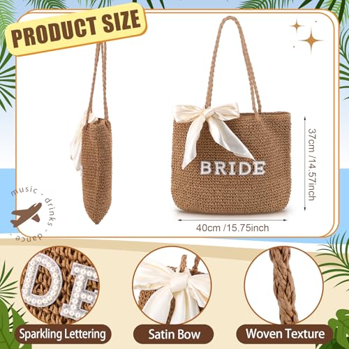 Bolso de playa tejido a mano estilo boho con lazo de seda miniatura 4