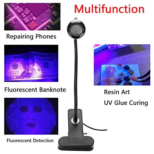 Lelukee Purple Light Lamp,Multifunction Usb Powered 3W Uv Glue Lamp With Clip And Switch, Flexible 360 ° Desk Purple Lamps,For Uv Gel Nail,Pcb Repair,Fluorescent Agent Detection #TOP4