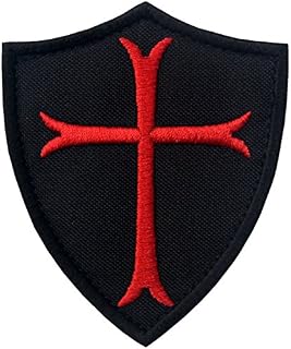 Knights Templar Cross Shield Military Morale Embroidered Fastener Hook & Loop Patch - Red & Black