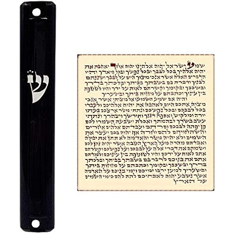 TALISMAN4U Waterproof Black MEZUZAH CASE with Scroll Classic Judaica Israel Plastic Door Mezuza Silver Shin (10 cm / 4 Inch) Cover