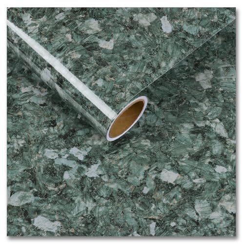 CRE8TIVE Terrazzo Carta da parati autoadesiva verde lucido, in vinile, impermeabile, effetto marmo, per bagno, armadietti, piani di lavoro, rivestimento in vinile, 30 x 200 cm