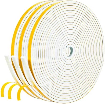 fowong Self Adhesive Weatherstripping 25mm Wide X 3mm Thick White Colour Closed Cell Foam Tape Home Window Door Draught Excluder, 2 Pcs Each 4M Long