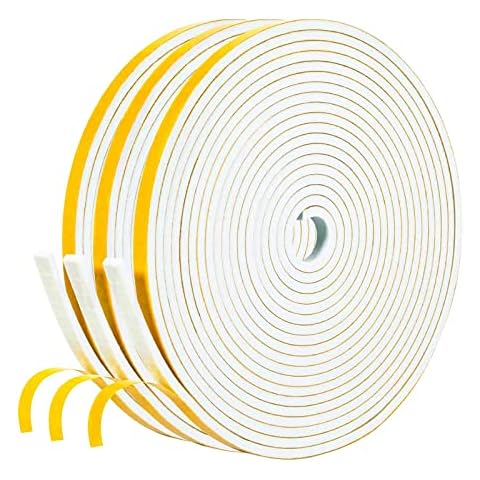 fowong Self Adhesive Foam Tape 6mm Wide X 3mm Thick White Colour Weatherstripping Door Window Seal Door Draught Excluder, 3 Pcs Each 5M Long White Cover