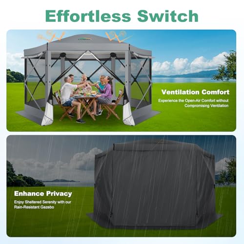Image of COBIZI 12x12 FT Pop Up Canopy Extendable Tent, Gazebos On Clearance with Removable Roof, Screened in Gazebo with sidewalls, Screen Tents Portable carpas para Patio for Outdoor Camping,Backyard,Gray