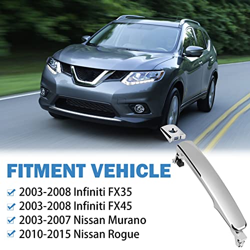 Exterior Chrome Door Handle Front Left Driver Side With Keyhole - For 2003-2008 Infiniti Fx35 Fx45, 2003-2007 Nissan Murano, 2008-2013 Rogue - Without Smart Key, Replace # 80640-Ca012, 80640Ca012 #TOP1